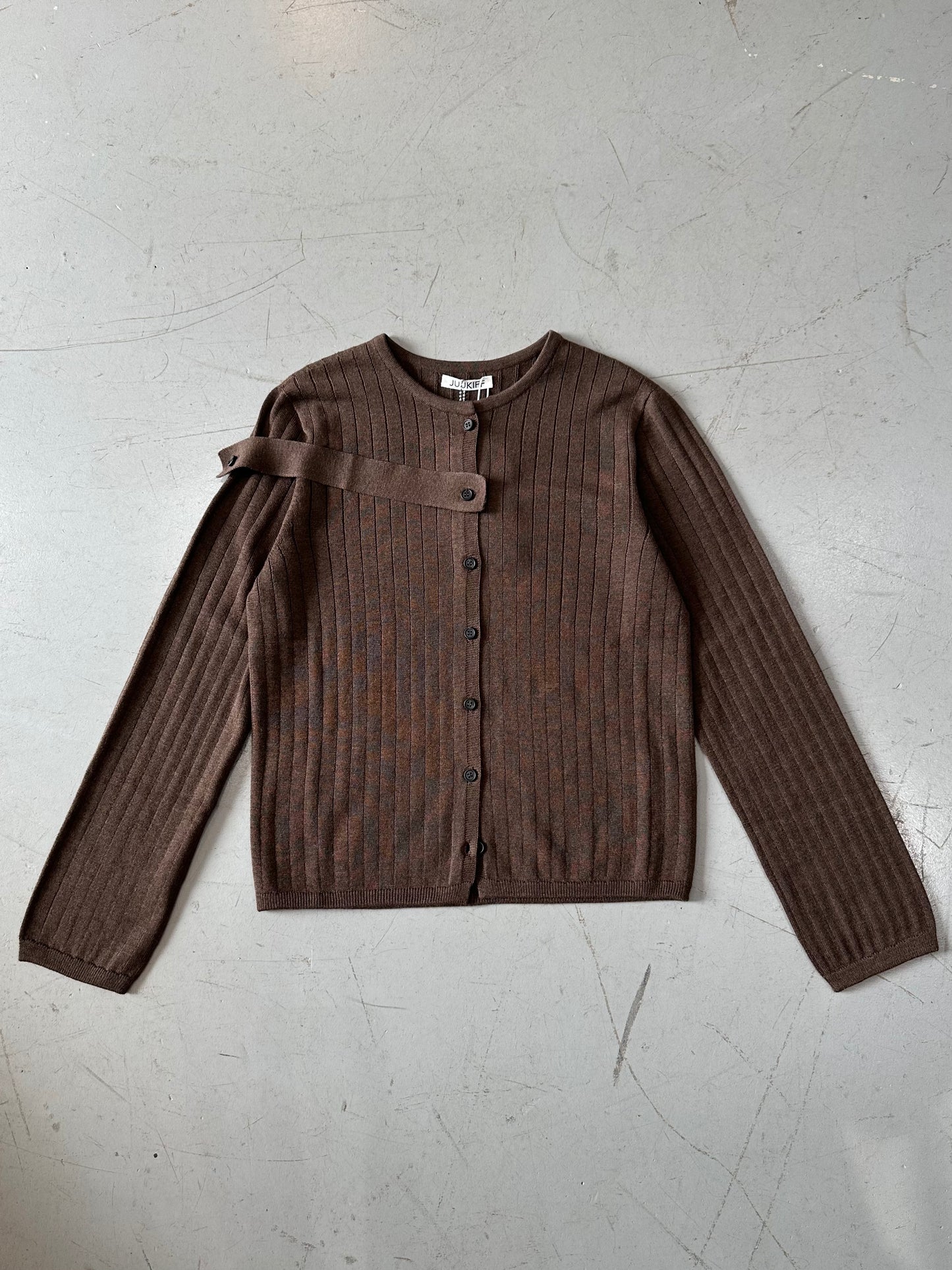 Buttoned Strap Cardigan In Mixed Wool DARK BROWN