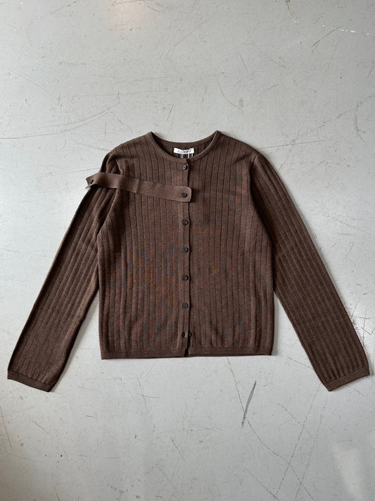 Buttoned Strap Cardigan In Mixed Wool DARK BROWN
