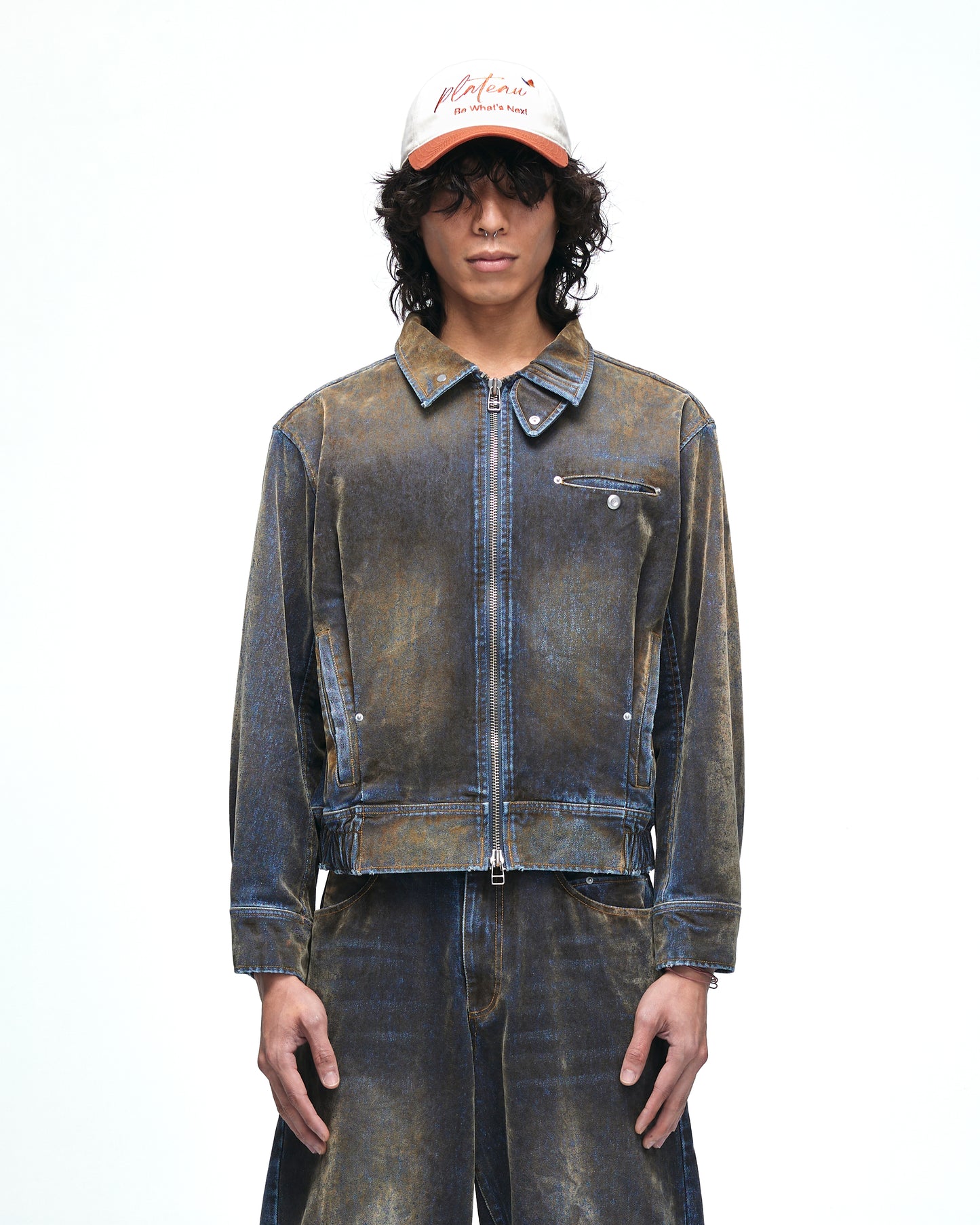 Tucked worker jacket Washed velvet