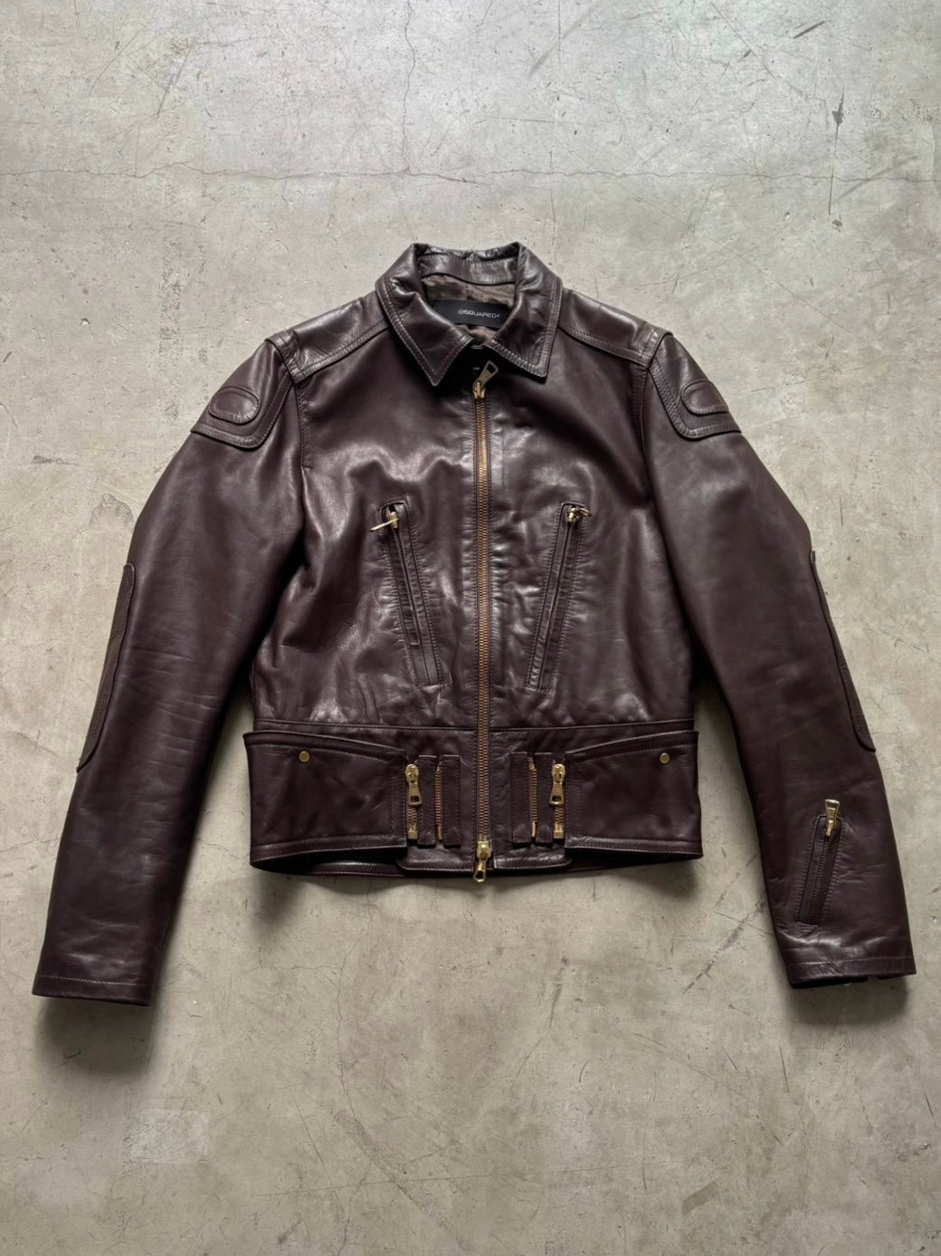 Dsquared2 Brown Leather Zip Jacket