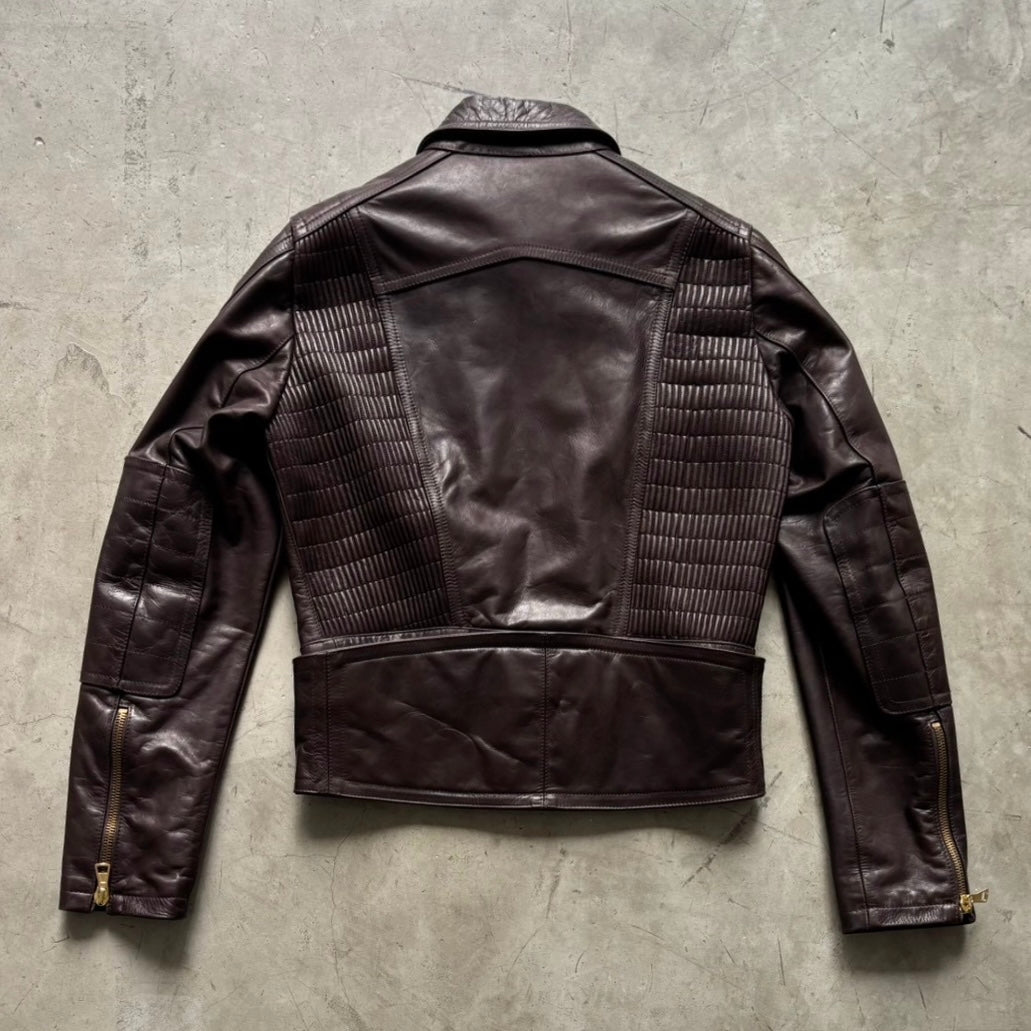 Dsquared2 Brown Leather Zip Jacket
