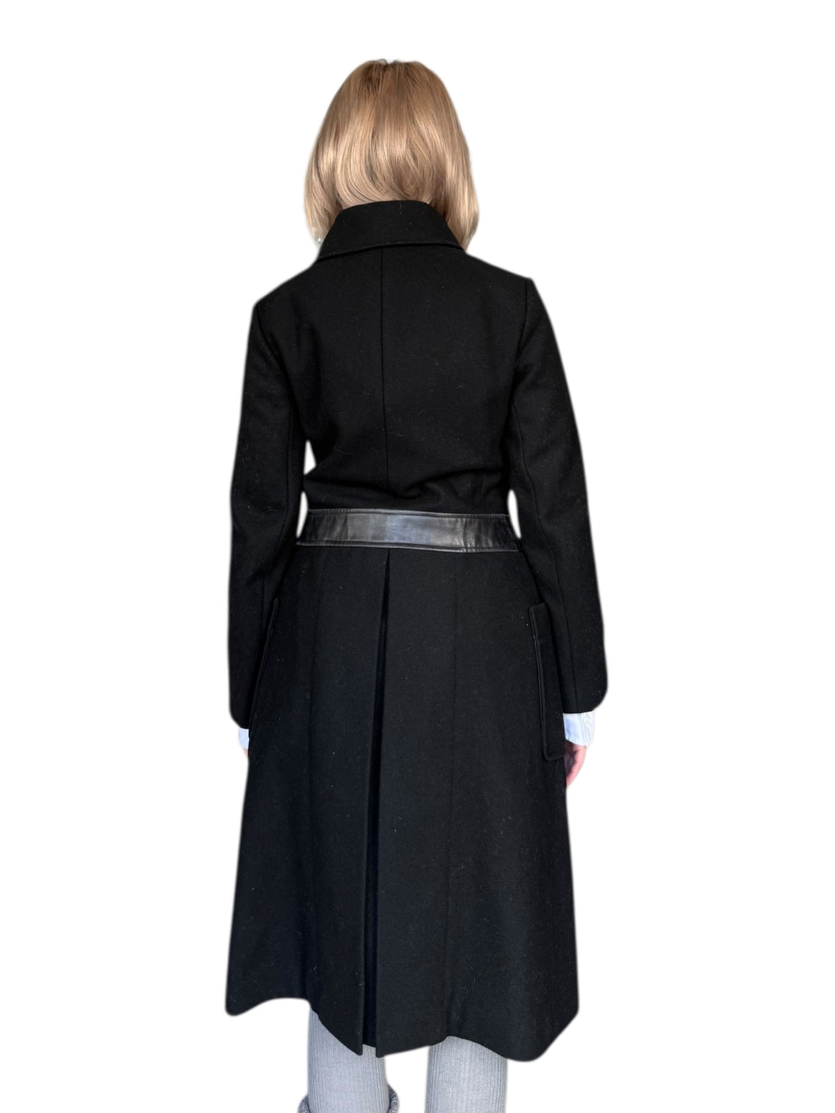 A.P.C. Vintage Wool Coat with Structured Leather Panels (Black, Made in France)