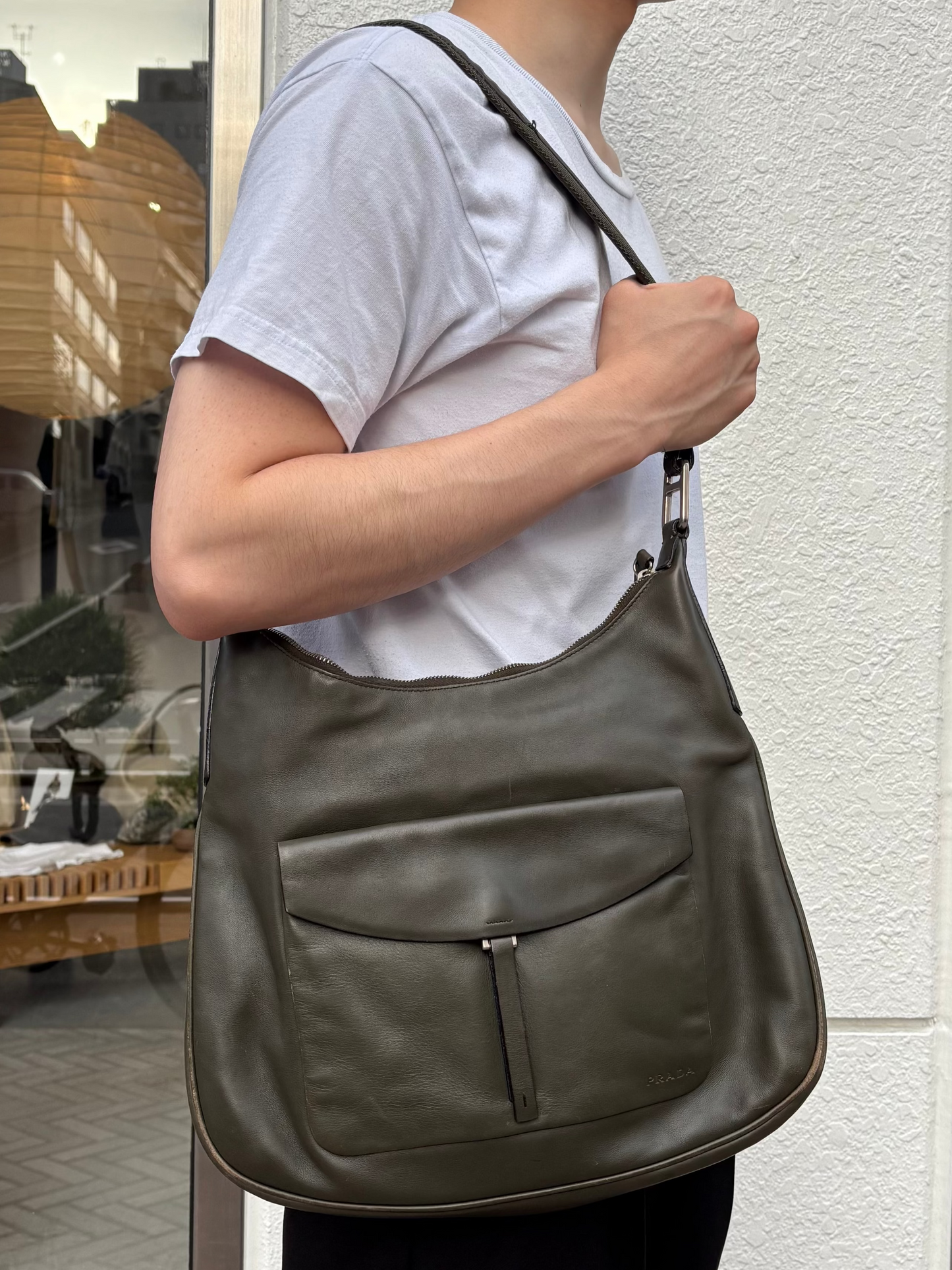 00s PRADA shoulder bag dark olive