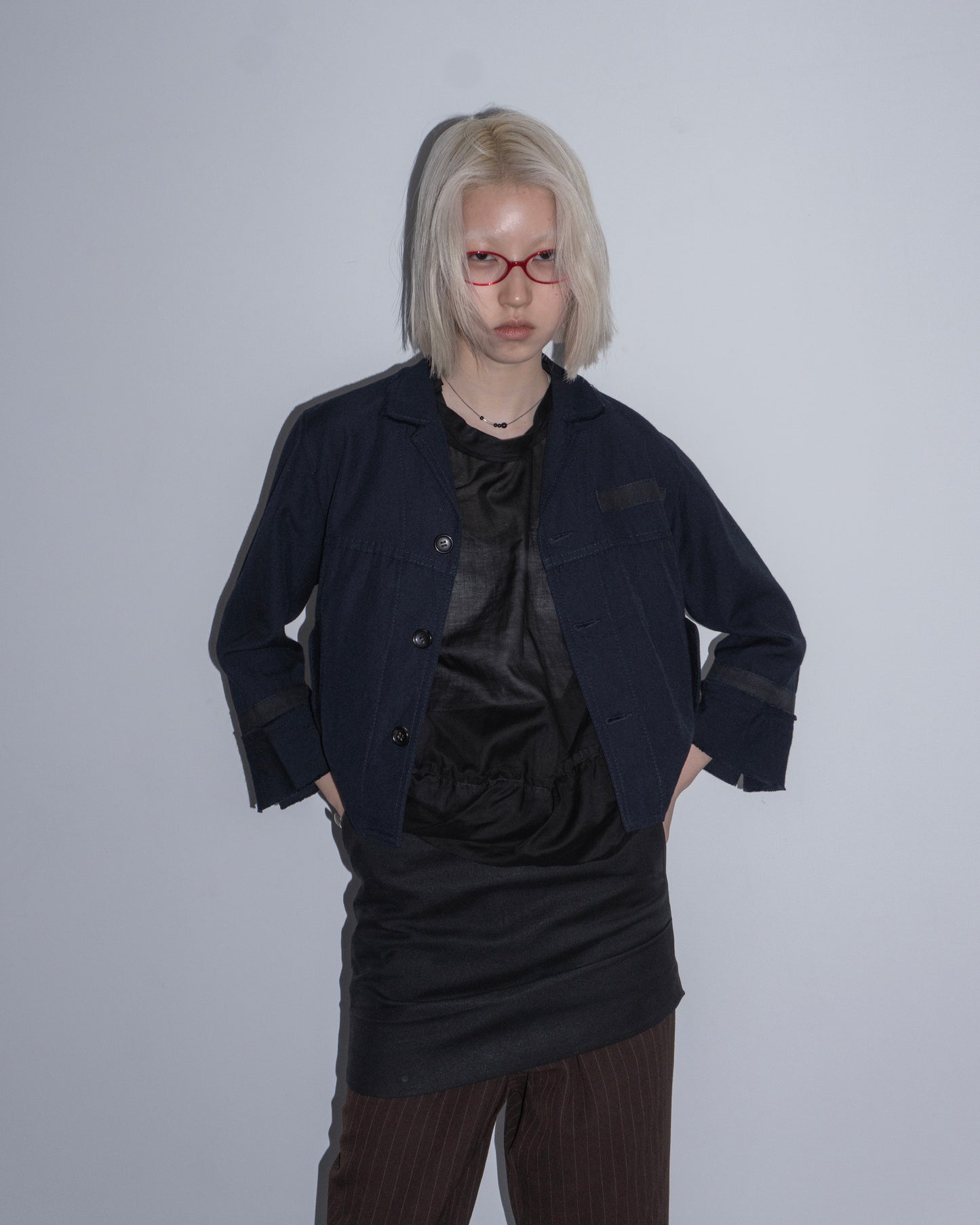 tricot COMME des GARCONS Cut-off Collar Jacket (Navy)