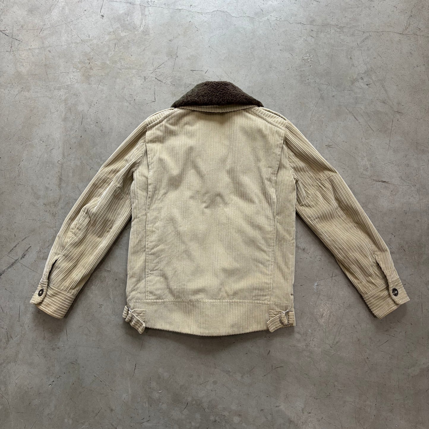 A.P.C. 00s Fur Collar Corduroy Coat (Beige, Made in Tunisia)