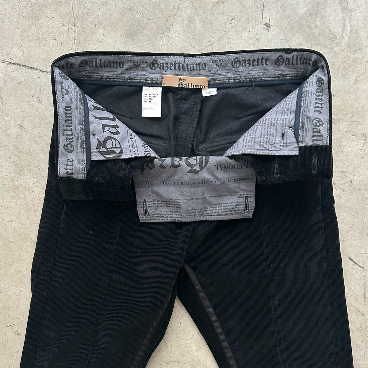 John Galliano Marine Corduroy Black Pants