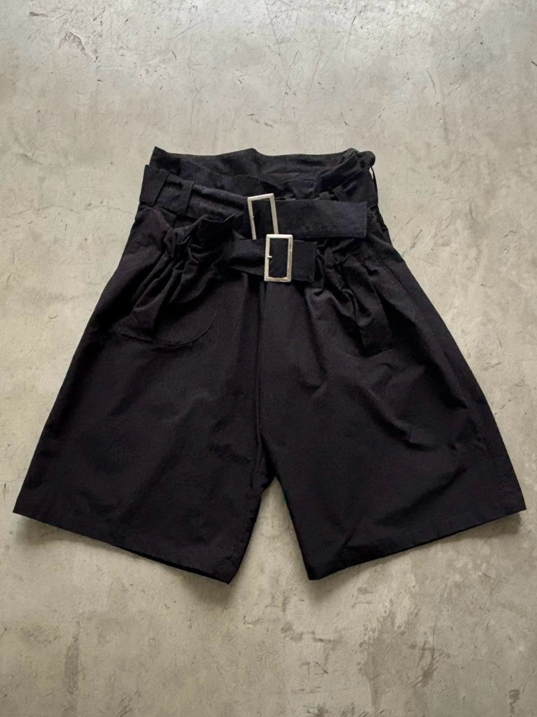 Limi Feu Black wide shorts double belted pants