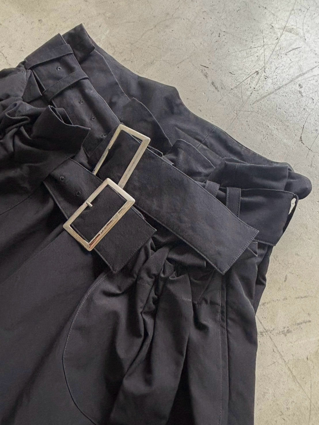 Limi Feu Black wide shorts double belted pants