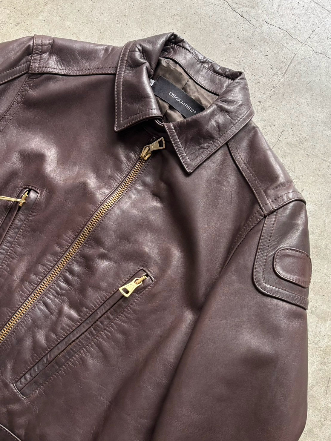 Dsquared2 Brown Leather Zip Jacket