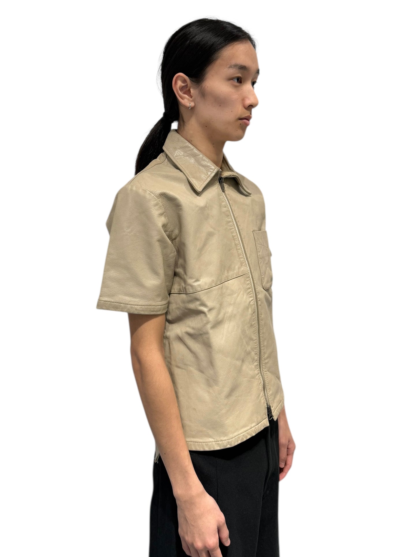 Vintage Beige Leather Short Shirt