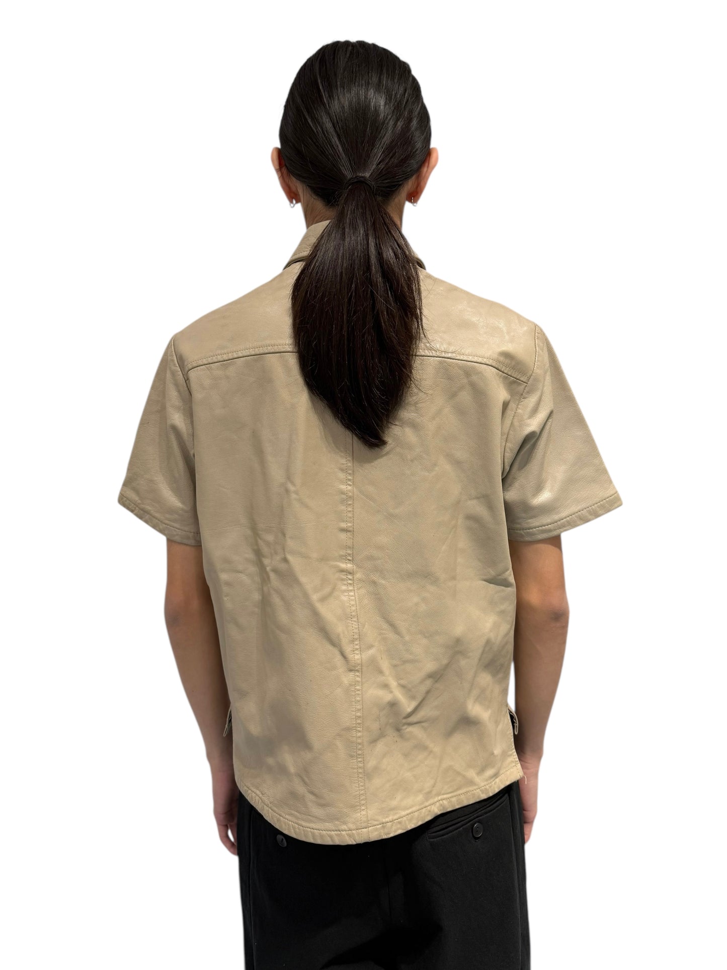 Vintage Beige Leather Short Shirt
