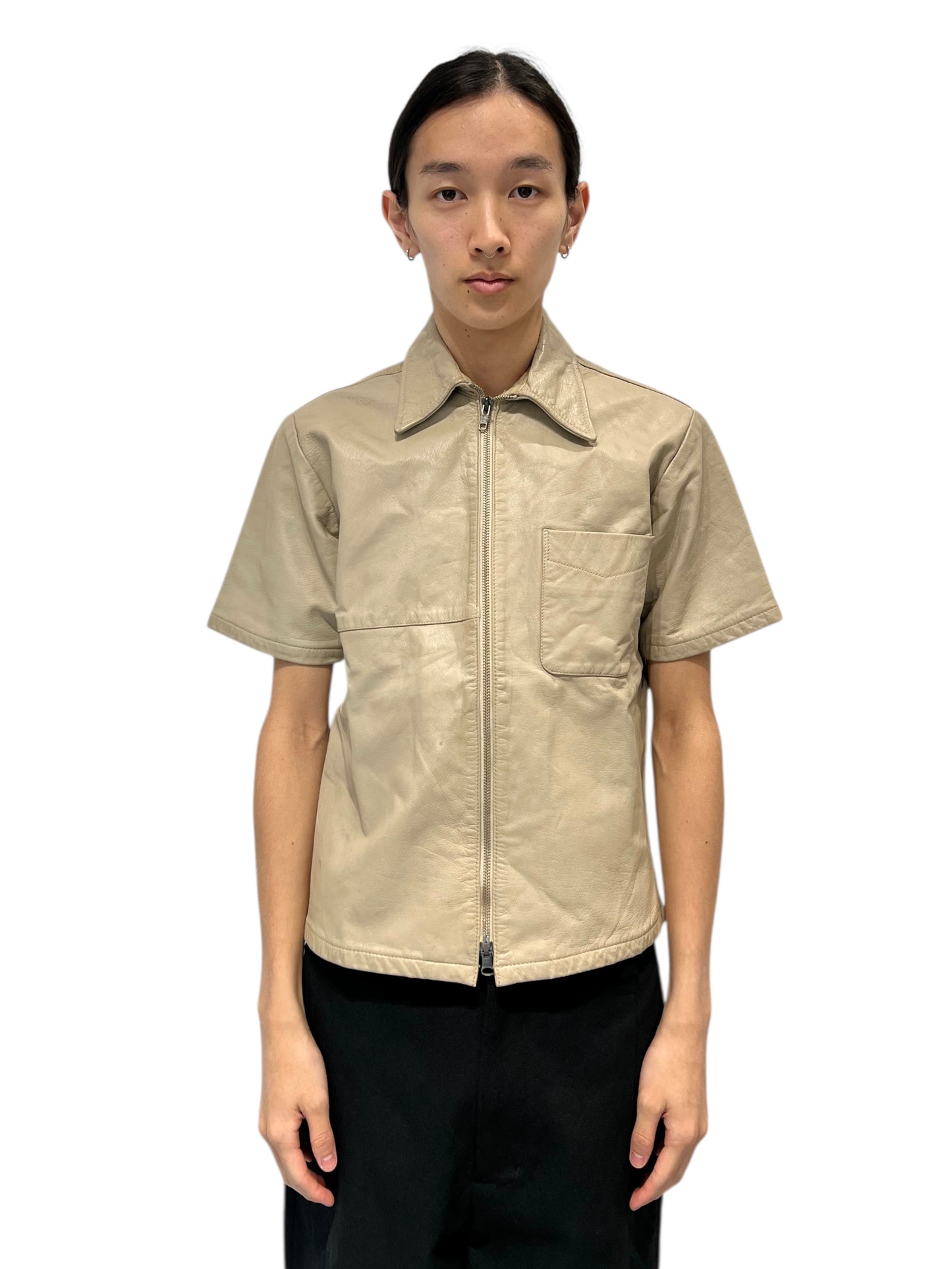 Vintage Beige Leather Short Shirt