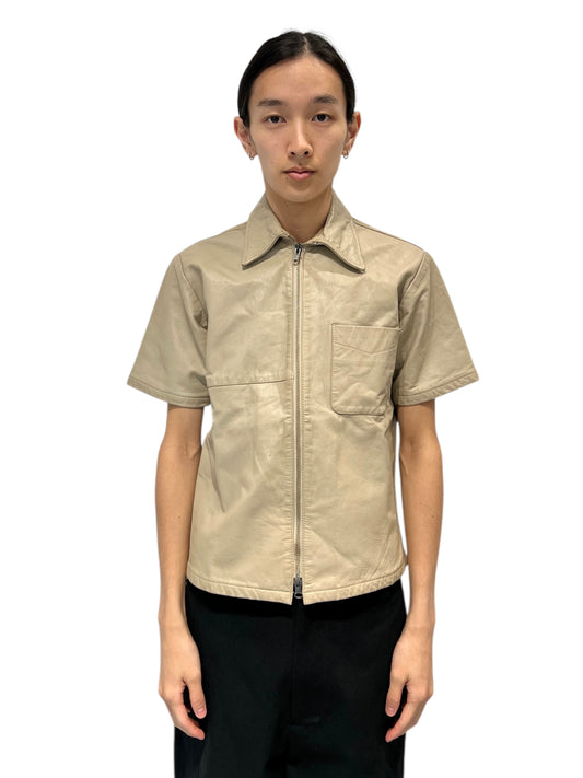 Vintage Beige Leather Short Shirt