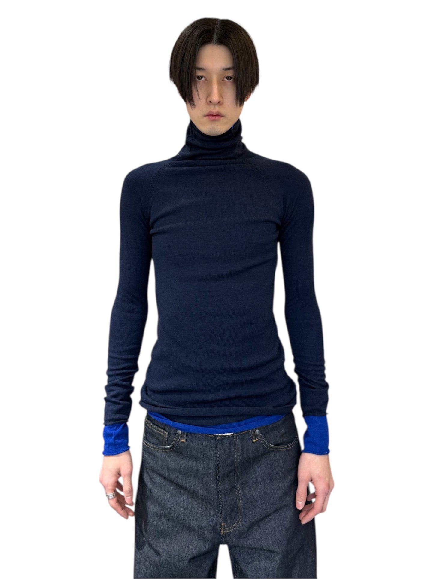 YOHJIYAMAMOTO +NOIR navy and blue high-neck knit