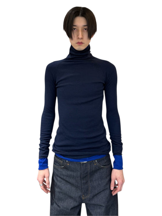 YOHJIYAMAMOTO +NOIR navy and blue high-neck knit