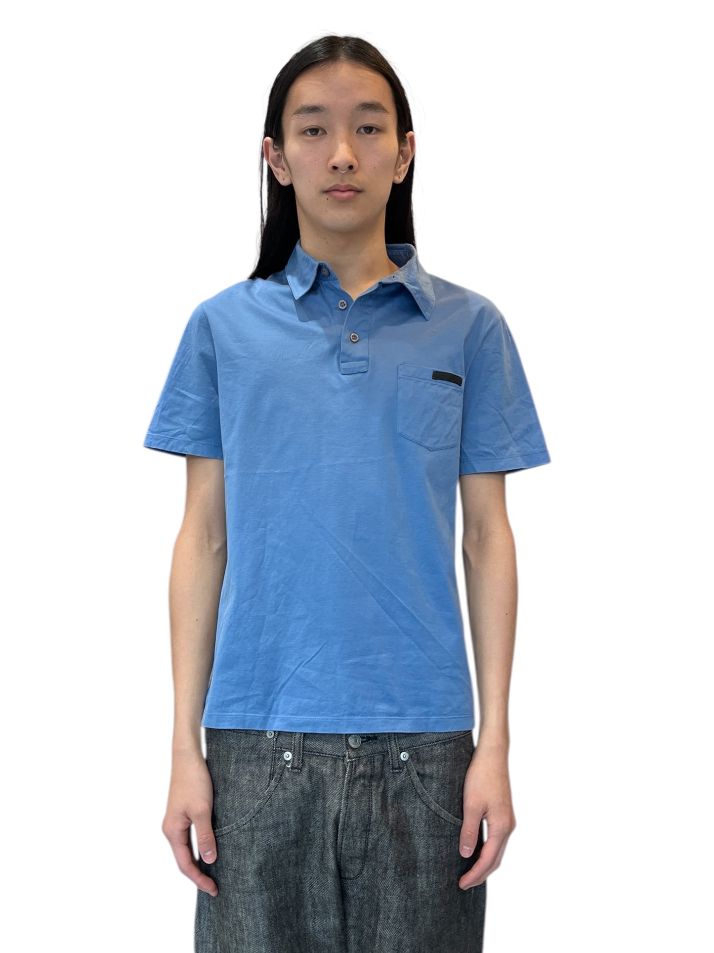 Prada Pocket Polo Shirt (Blue, made in Romania)