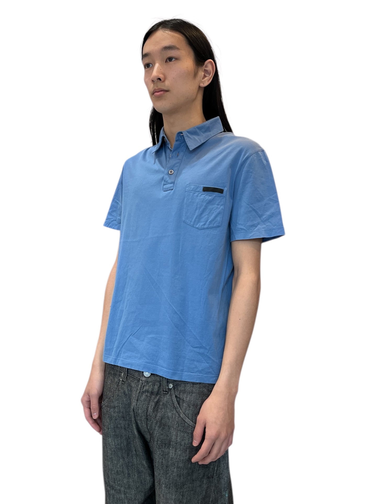 Prada Pocket Polo Shirt (Blue, made in Romania)