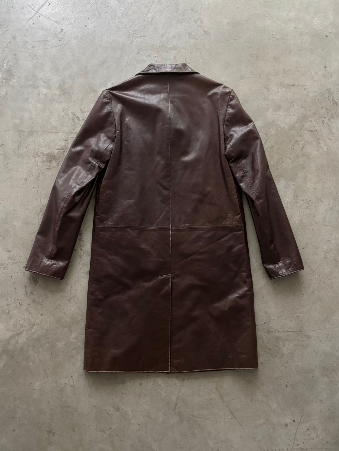 Miu Miu FW00 Stitched Leather Coat (Brown)