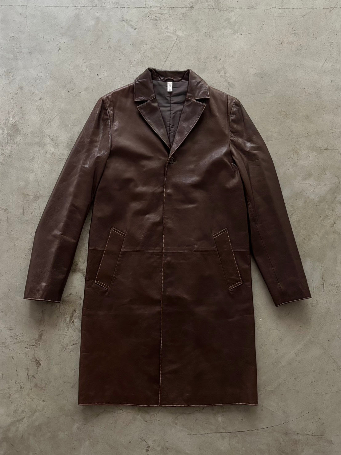 Miu Miu FW00 Stitched Leather Coat (Brown)