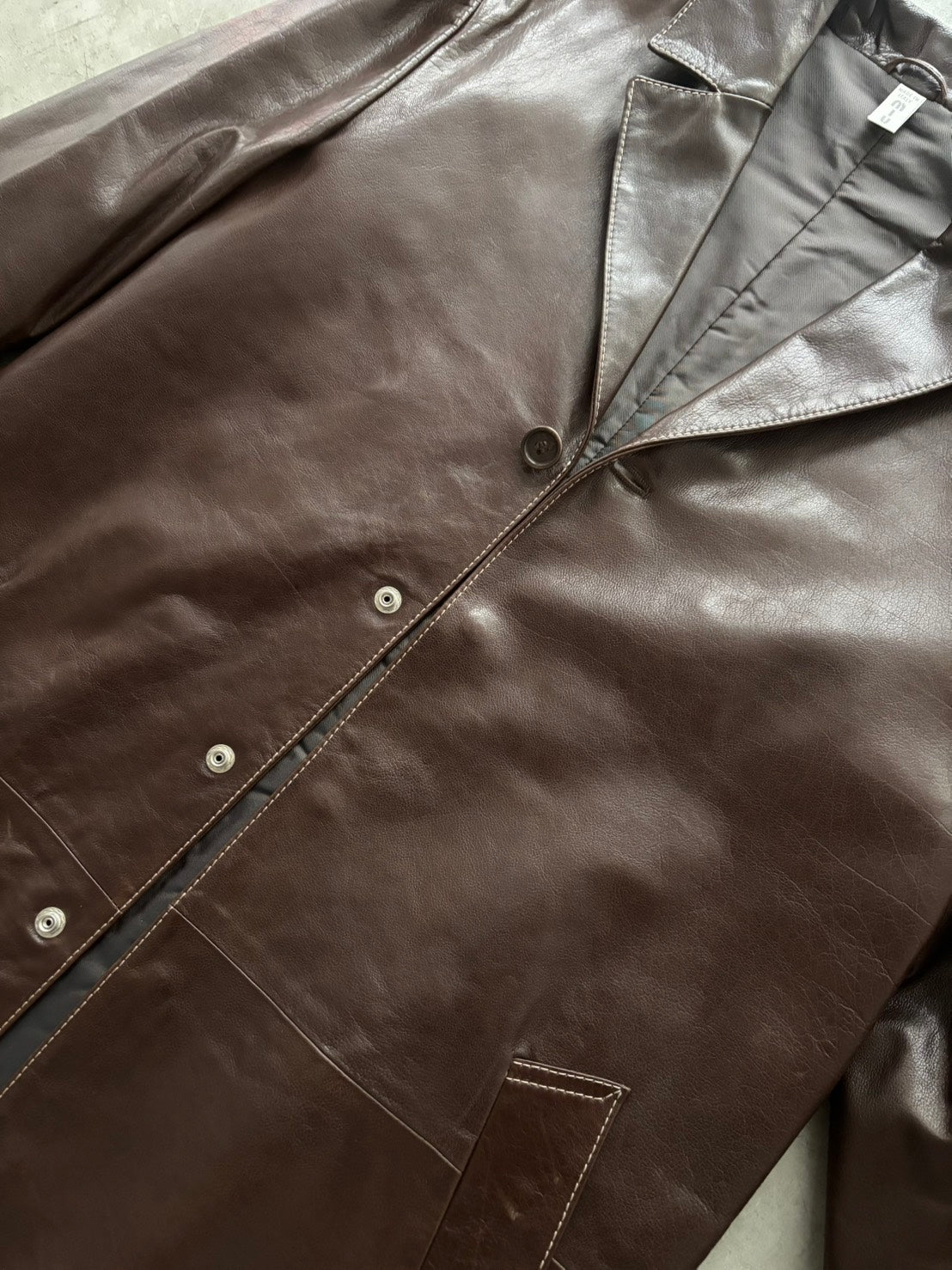 Miu Miu FW00 Stitched Leather Coat (Brown)