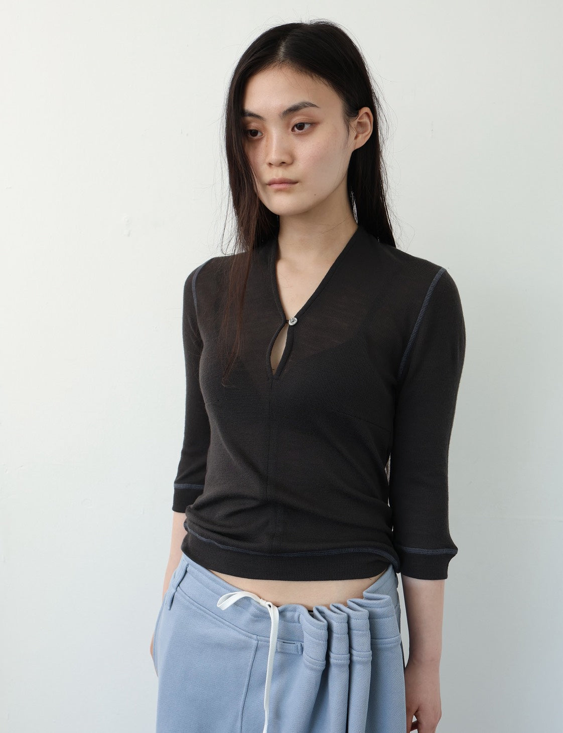 Nape Half-sleeve Top  (Charcoal)