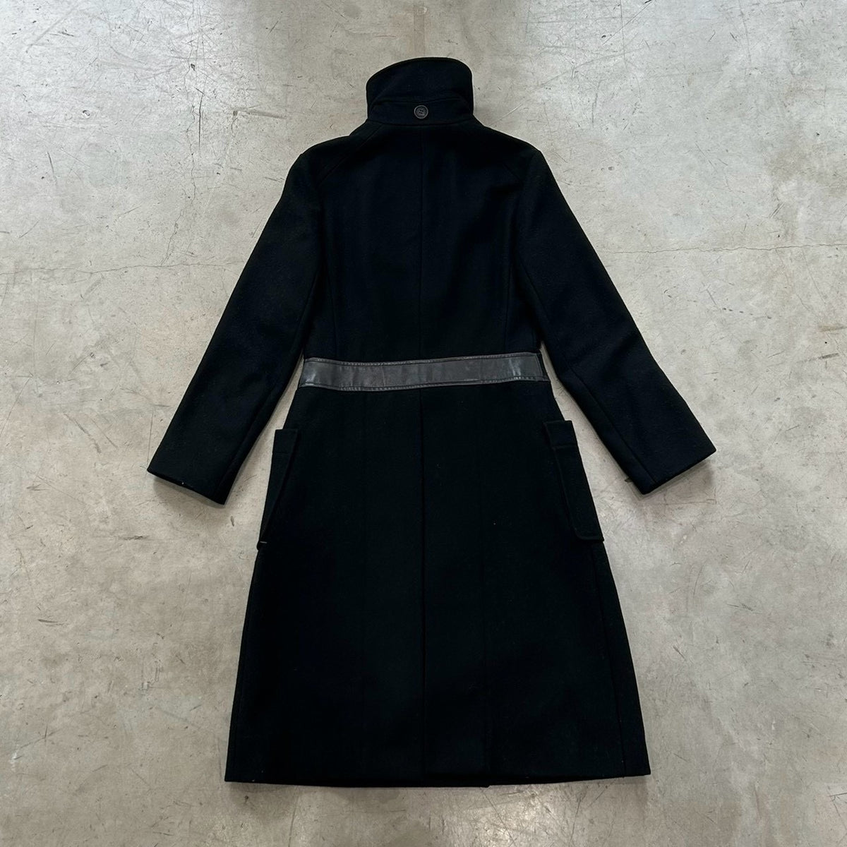 A.P.C. Vintage Wool Coat with Structured Leather Panels (Black, Made in France)